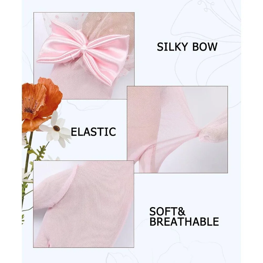 Women's Bow Lace Short Gloves Light Pink Princess Wedding Evening Accessories